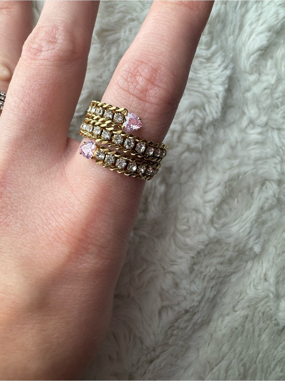Gold-Plated Multi-Row Pink Stone Wrap Ring